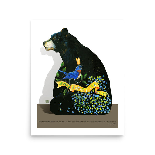 Forget Me Not Black Bear Print